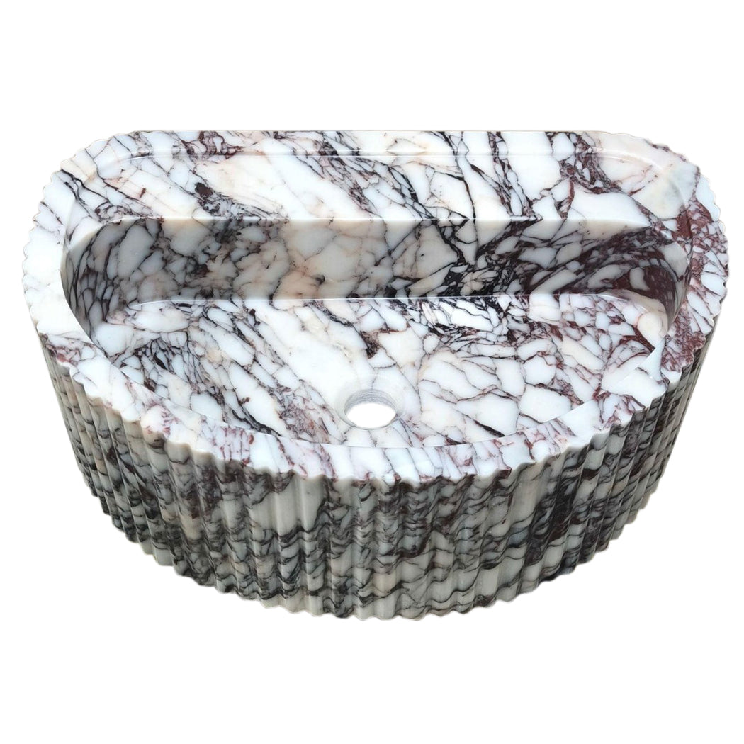 Lavabo de baño de pared de mármol Calacatta Viola, de forma semicircular y acanalado (ancho) 16