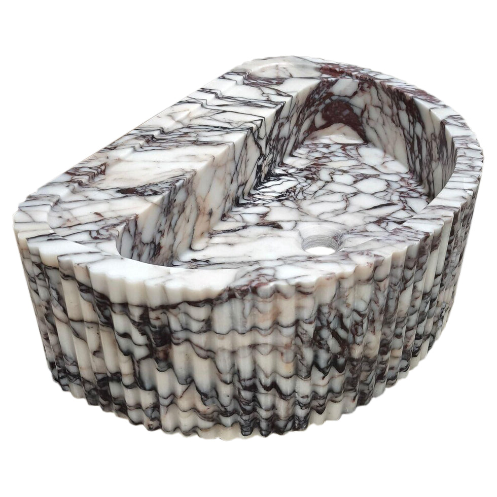 Lavabo de baño de pared de mármol Calacatta Viola, de forma semicircular y acanalado (ancho) 16