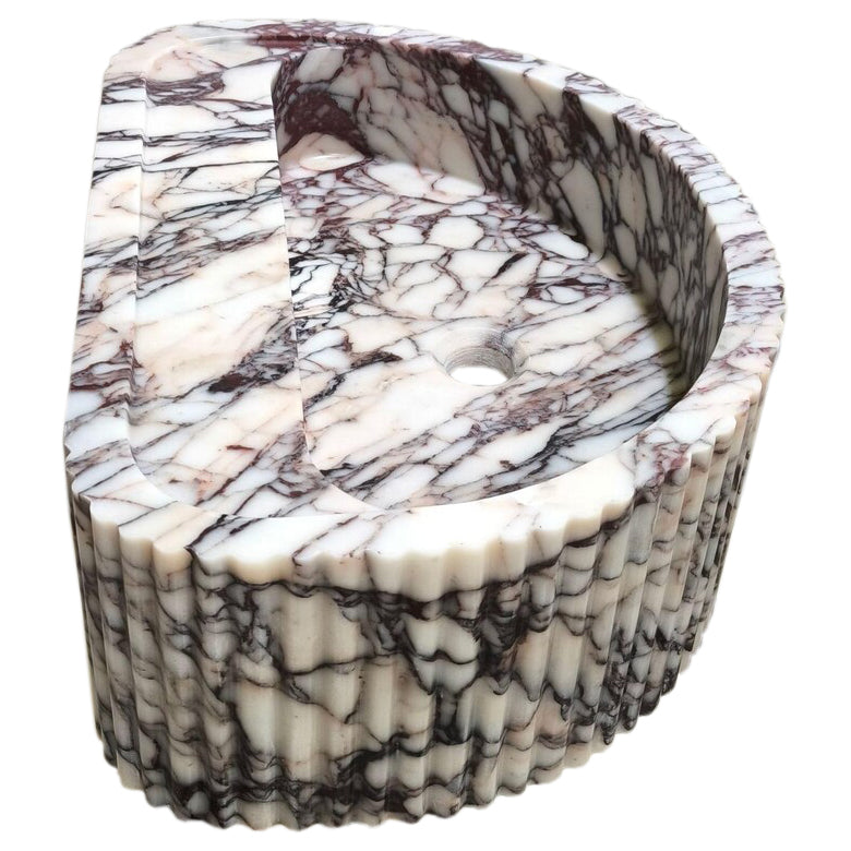 Lavabo de baño de pared de mármol Calacatta Viola, de forma semicircular y acanalado (ancho) 16