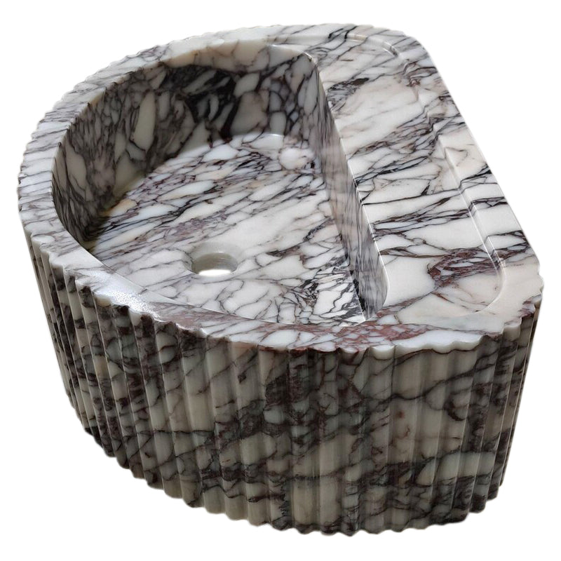 Lavabo de baño de pared de mármol Calacatta Viola, de forma semicircular y acanalado (ancho) 16