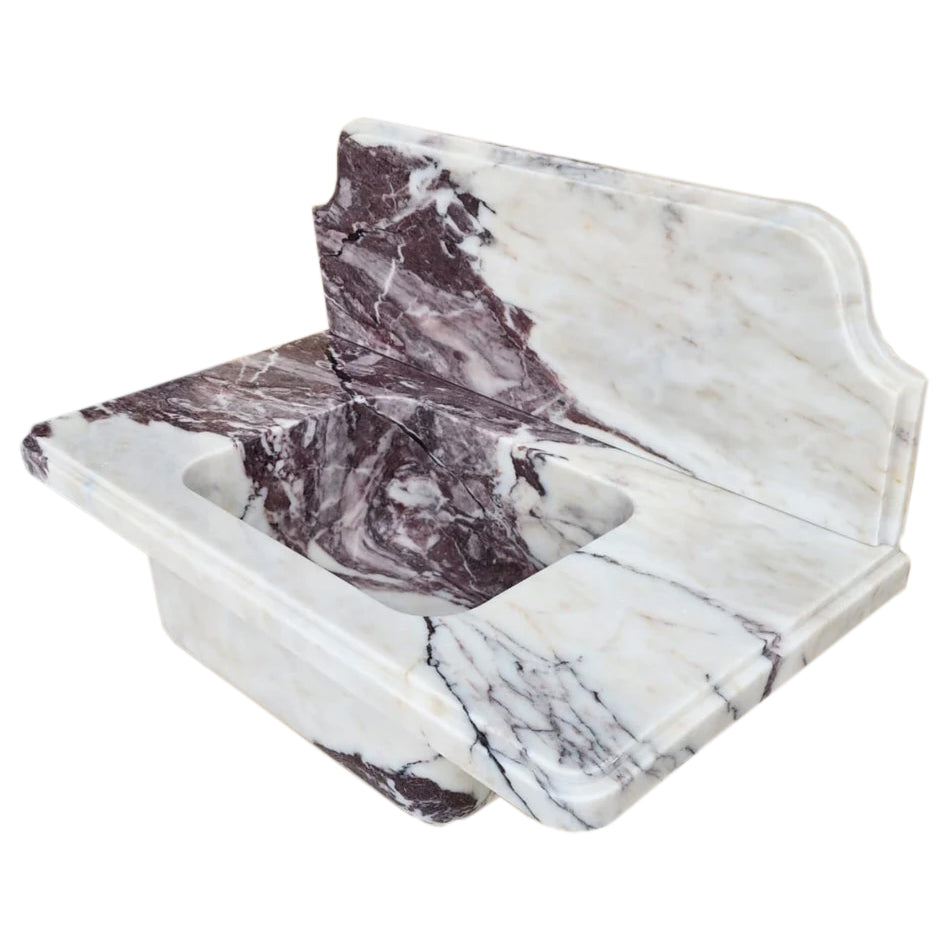 Lavabo de baño de pared sobre tocador de mármol Calacatta Viola con protector contra salpicaduras de 10"