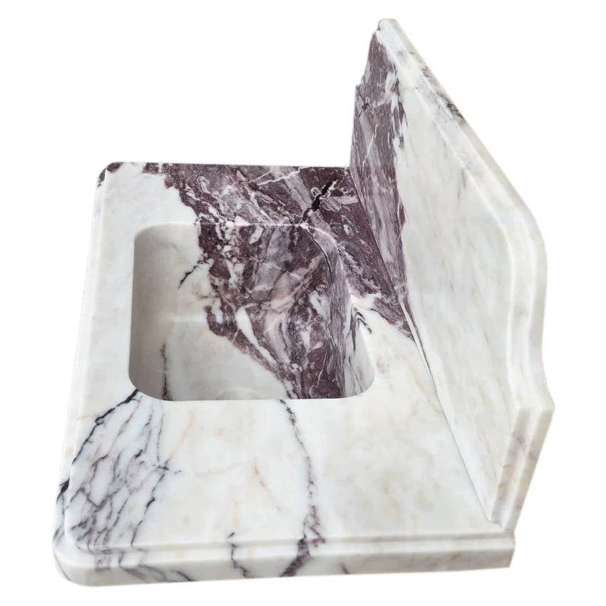 Lavabo de baño de pared sobre tocador de mármol Calacatta Viola con protector contra salpicaduras de 10"