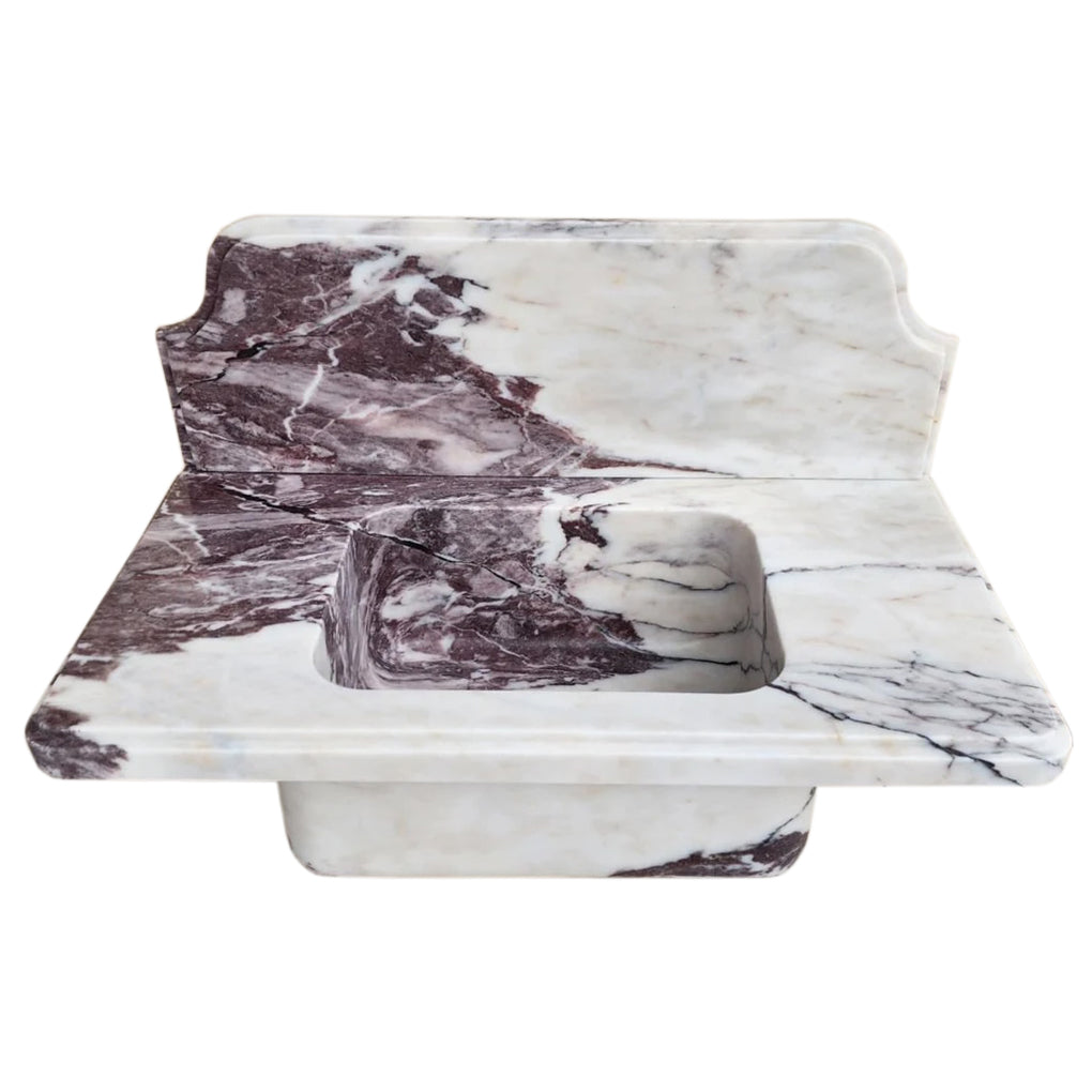 Lavabo de baño de pared sobre tocador de mármol Calacatta Viola con protector contra salpicaduras de 10"