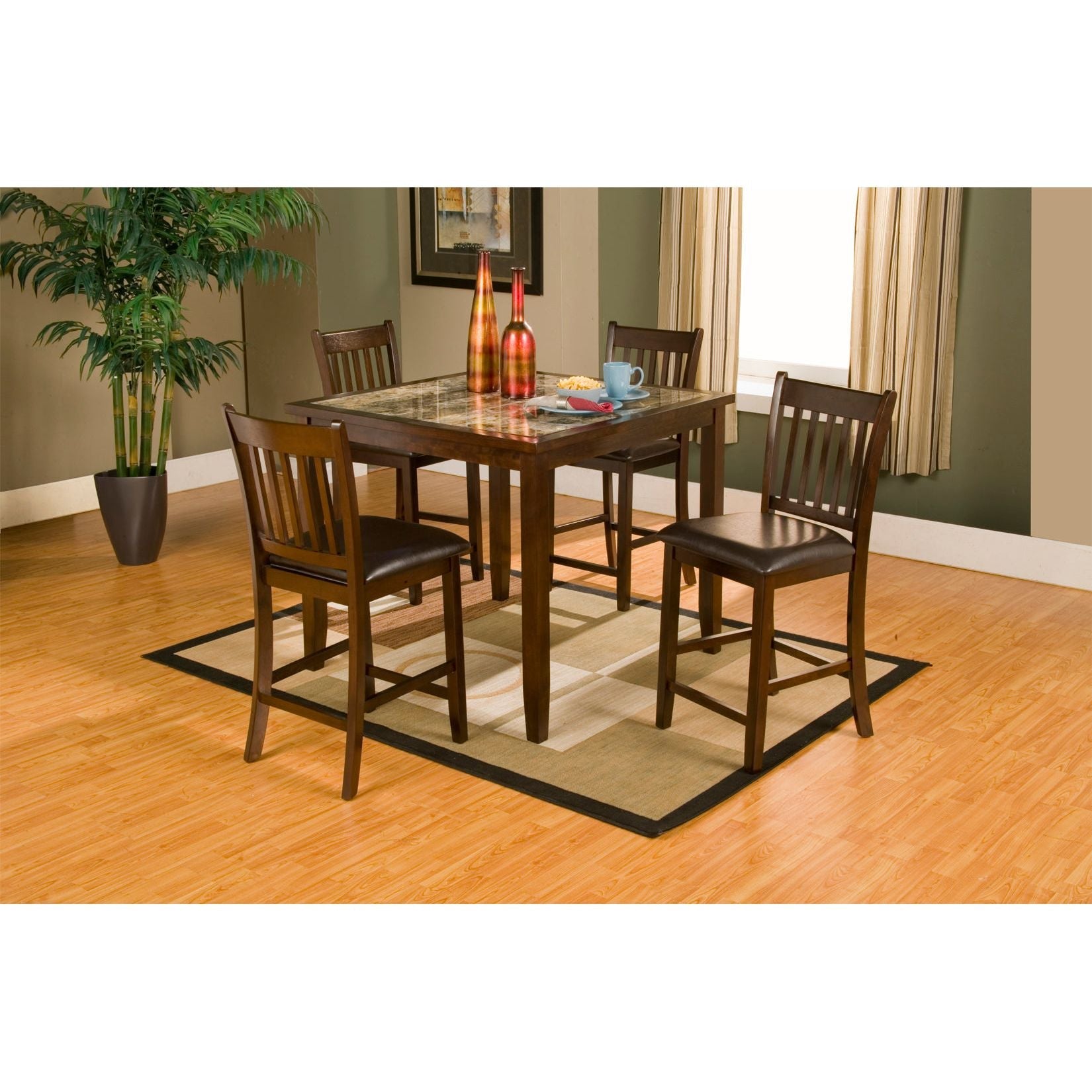 Juego de pub de 5 piezas Capitola Faux Marble, espresso