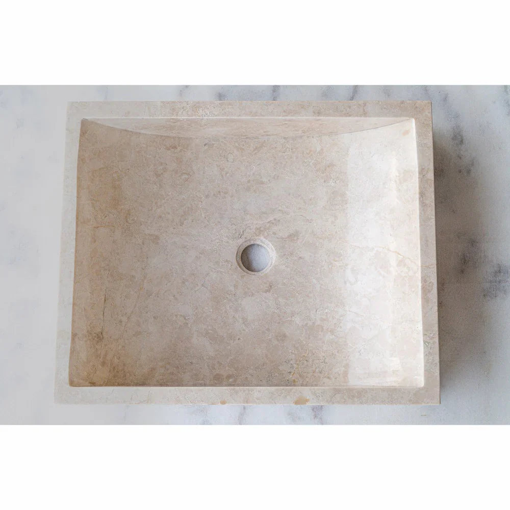 Lavabo rectangular para baño de mármol beige capuchino (ancho) 18" (largo) 21,5" (alto) 5"