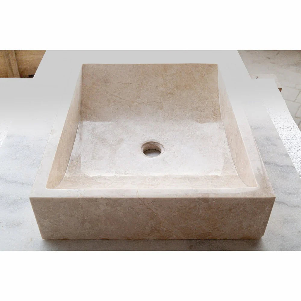Lavabo rectangular para baño de mármol beige capuchino (ancho) 18