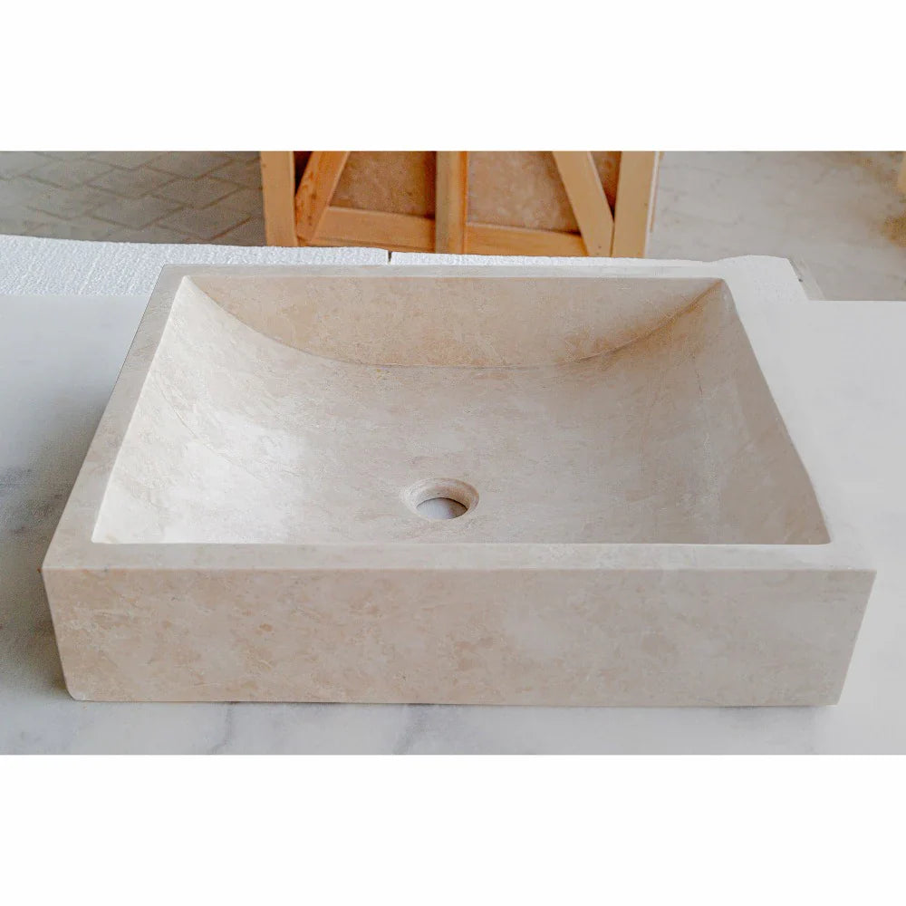 Lavabo rectangular para baño de mármol beige capuchino (ancho) 18