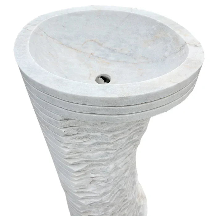 Lavabo independiente con pedestal de diseño de mármol blanco de Carrara (ancho) 16