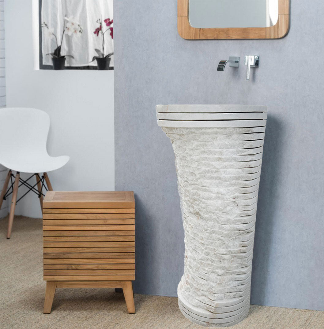 Lavabo independiente con pedestal de diseño de mármol blanco de Carrara (ancho) 16" (largo) 16" (alto) 36"