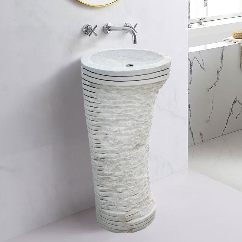 Lavabo independiente con pedestal de diseño de mármol blanco de Carrara (ancho) 16" (largo) 16" (alto) 36"