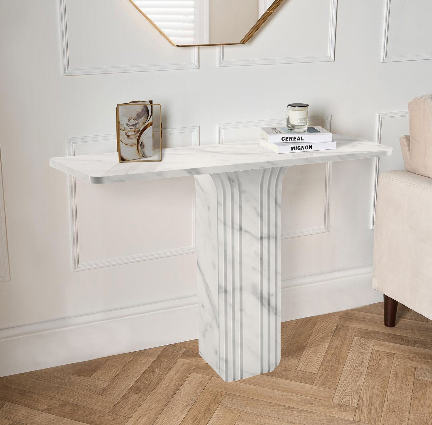 Carrara White Marble Designer Console Polished (W)15" (L)40" (H)32"