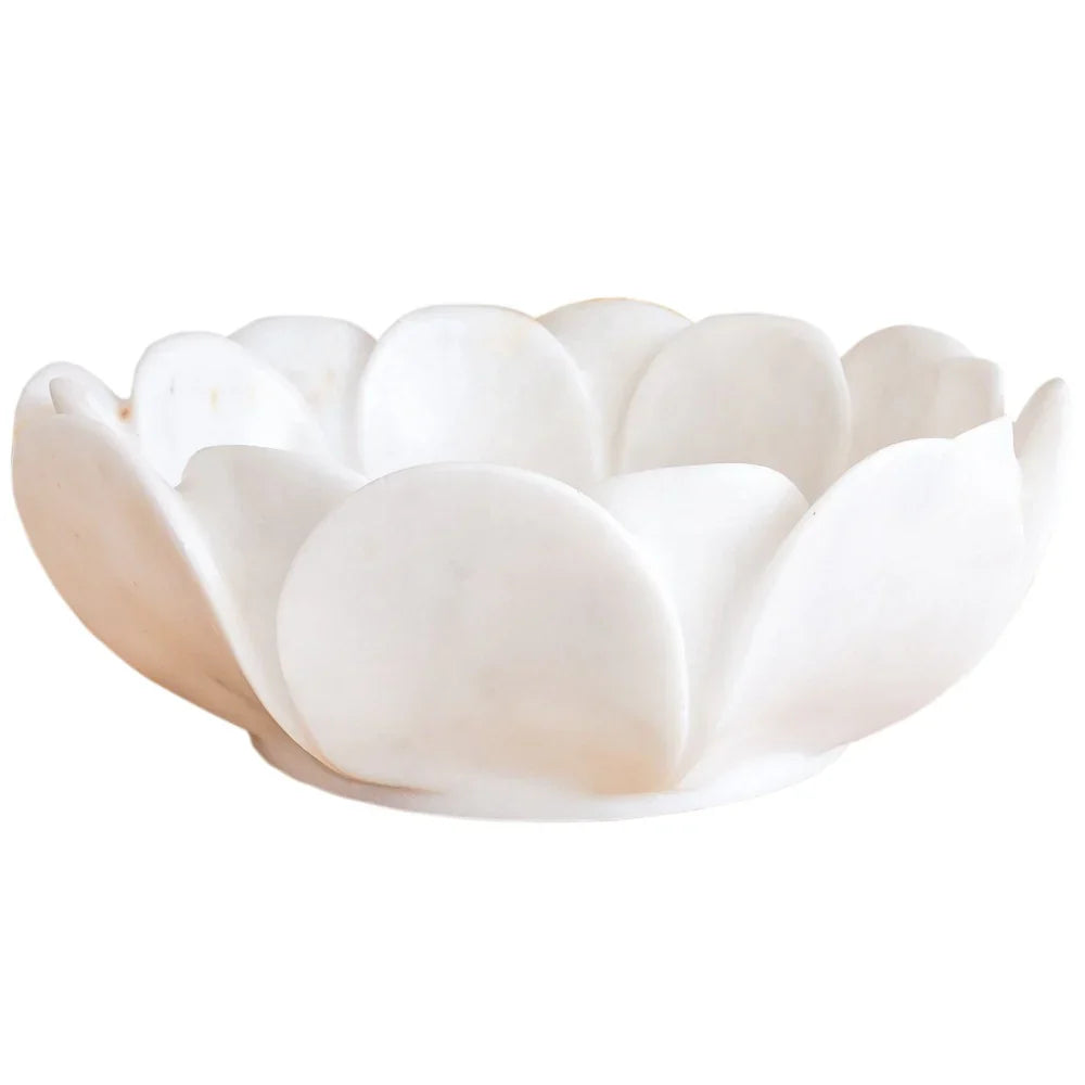Lavabo de baño con forma de flor de mármol blanco de Carrara pulido (diámetro de 17