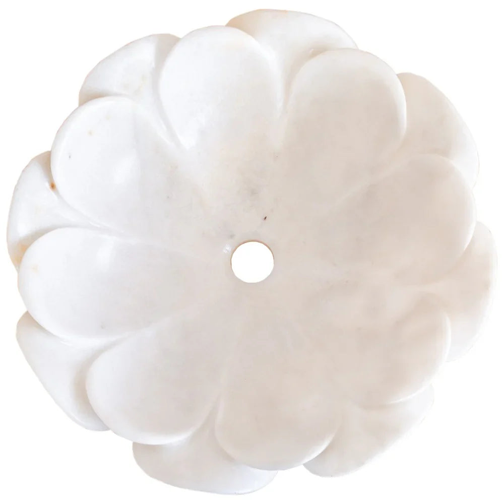 Lavabo de baño con forma de flor de mármol blanco de Carrara pulido (diámetro de 17