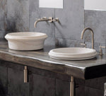 Lavabo de mármol blanco de Carrara con cascada de piedra natural para empotrar o sobre el tocador (diámetro de 17 in, altura de 6 in)