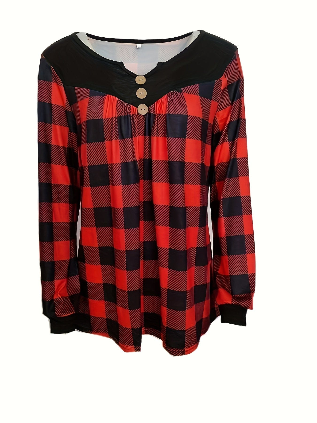 Women's Plaid Print Long Sleeve Button-Down Shirt