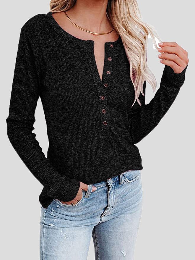 Round Neck Henley Top