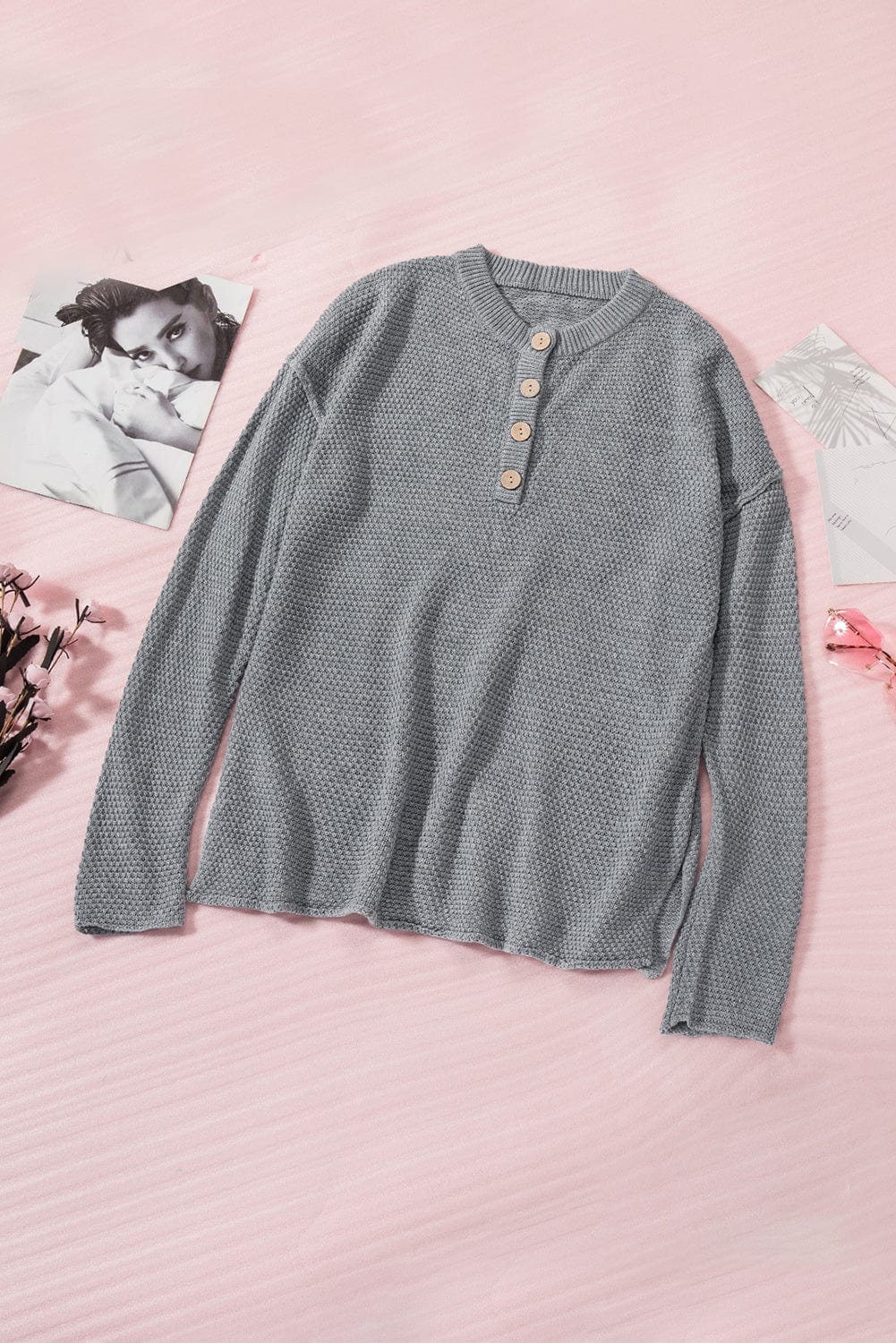Round Neck Henley Top