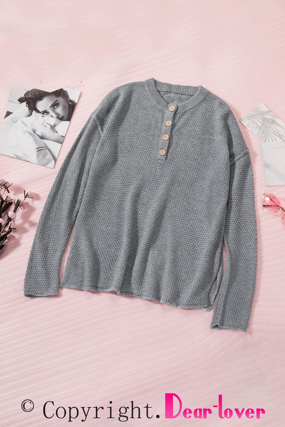 Round Neck Henley Top