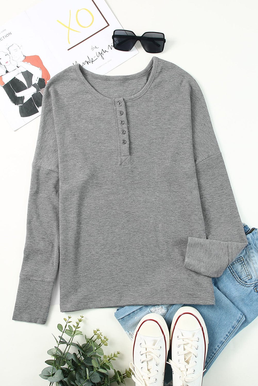 Round Neck Henley Top