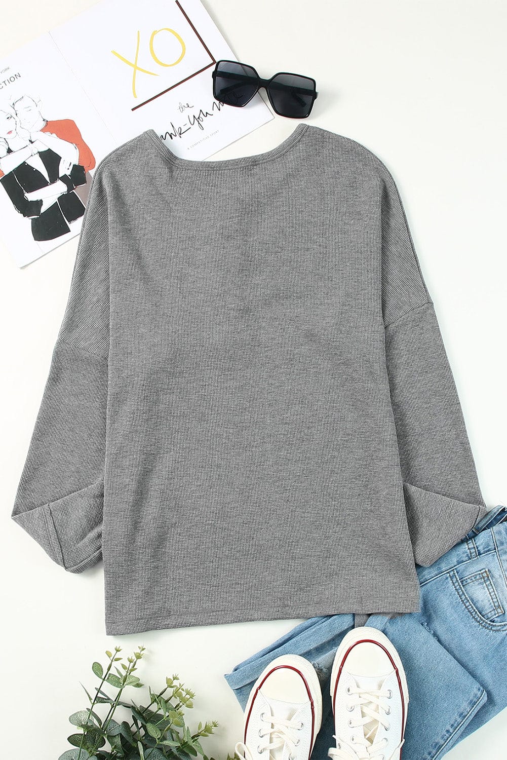 Round Neck Henley Top