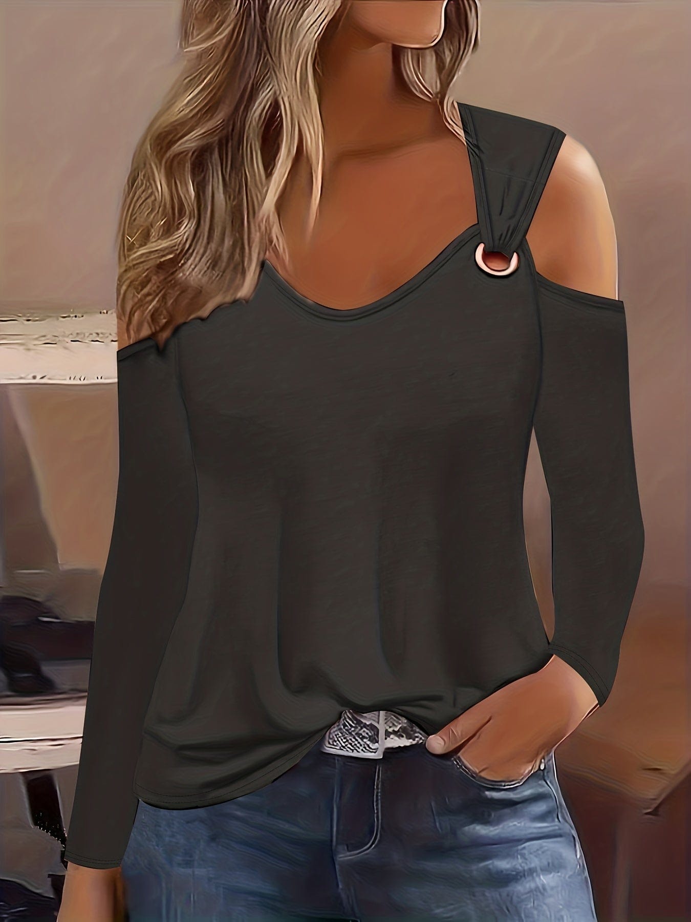 Cold Shoulder Knit Top with Bell Sleeves