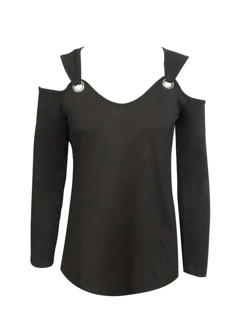 Cold Shoulder Knit Top with Bell Sleeves