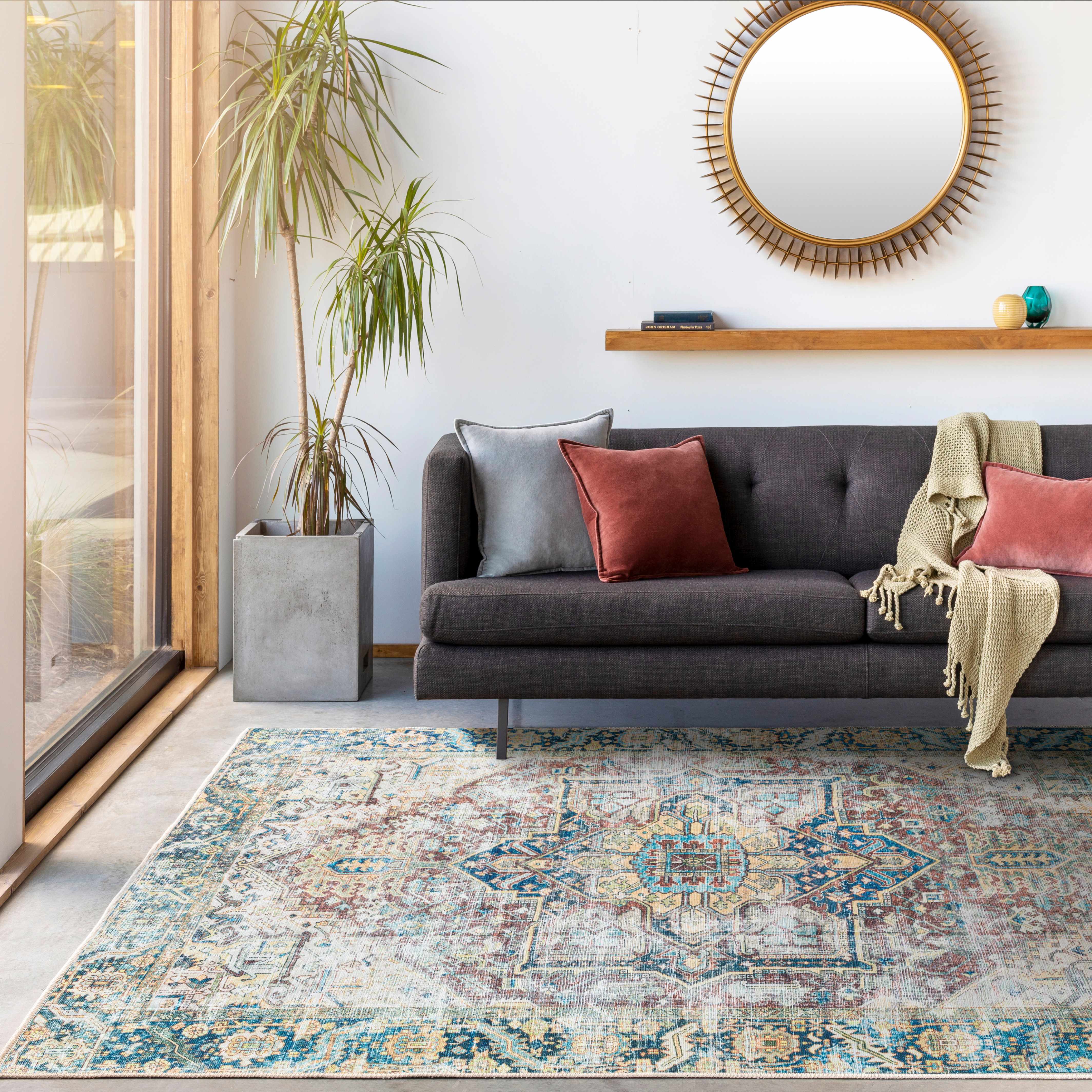 Alfombra desgastada lavable de Catigpian azul - Liquidación