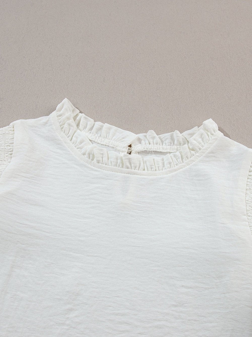 Flowy White Blouse with Ruffle Trim