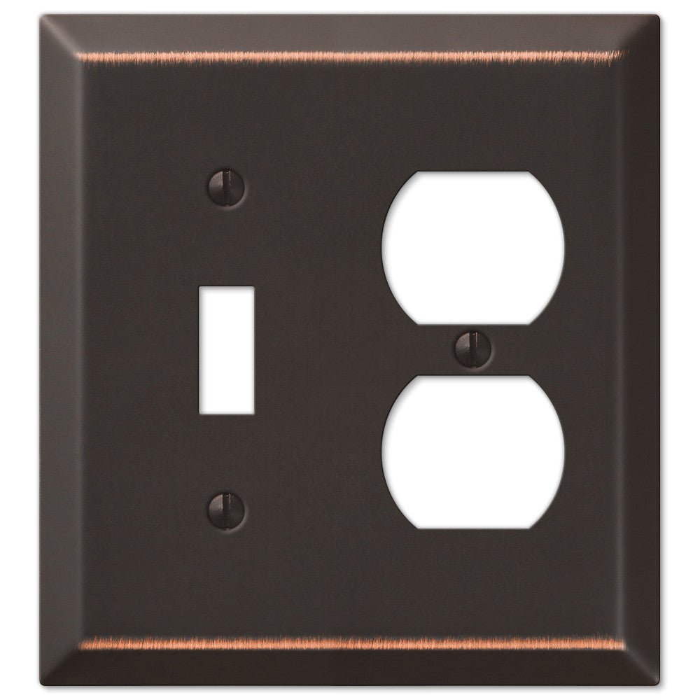 Century Aged Bronze Steel - 1 Toggle / 1 Duplex Wallplate