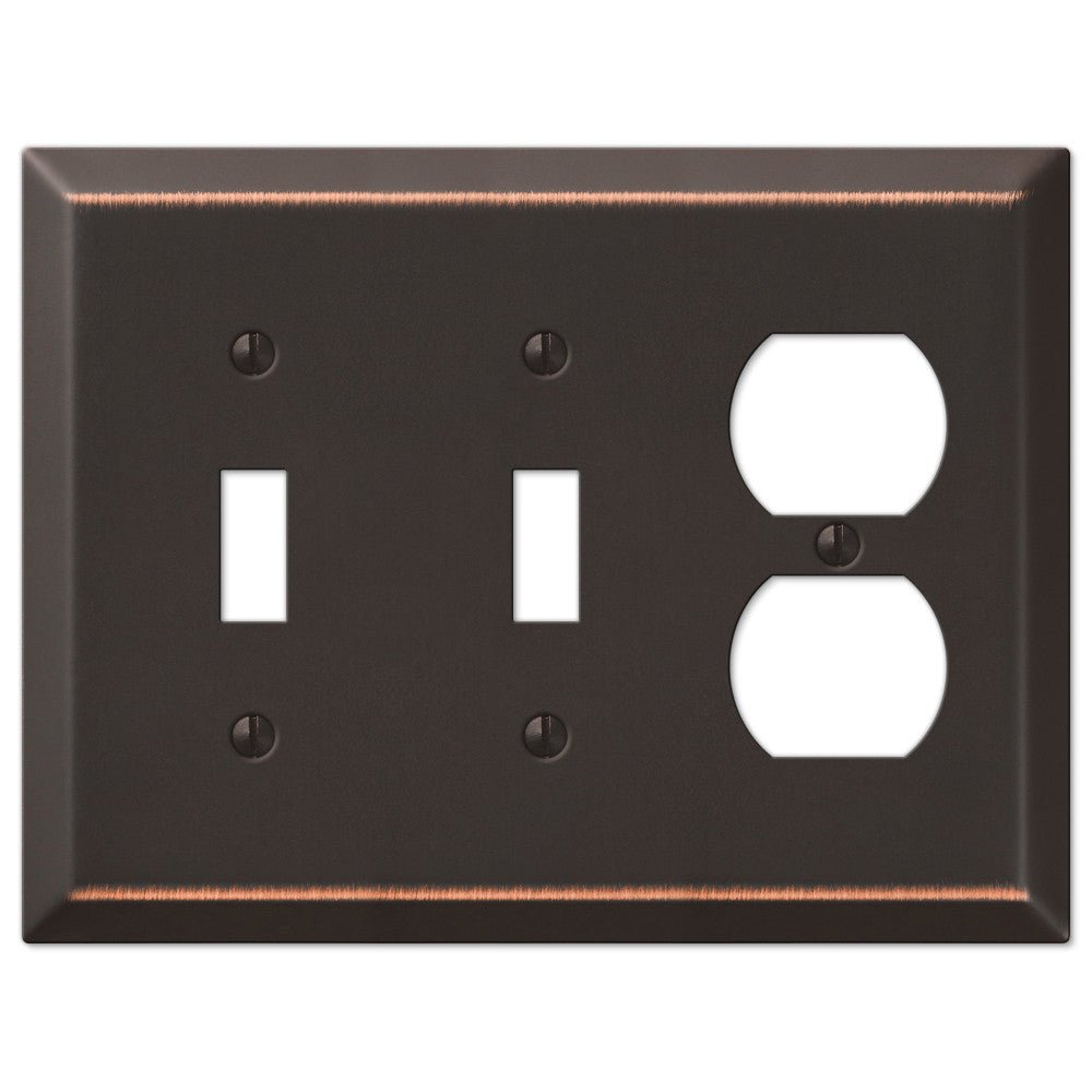 Placa de pared de acero envejecido con bronce centenario: 2 palancas y 1 dúplex