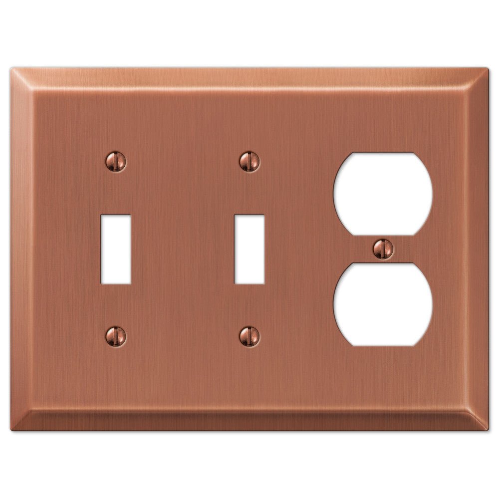 Placa de pared de acero de cobre cepillado Century: 2 palancas y 1 dúplex