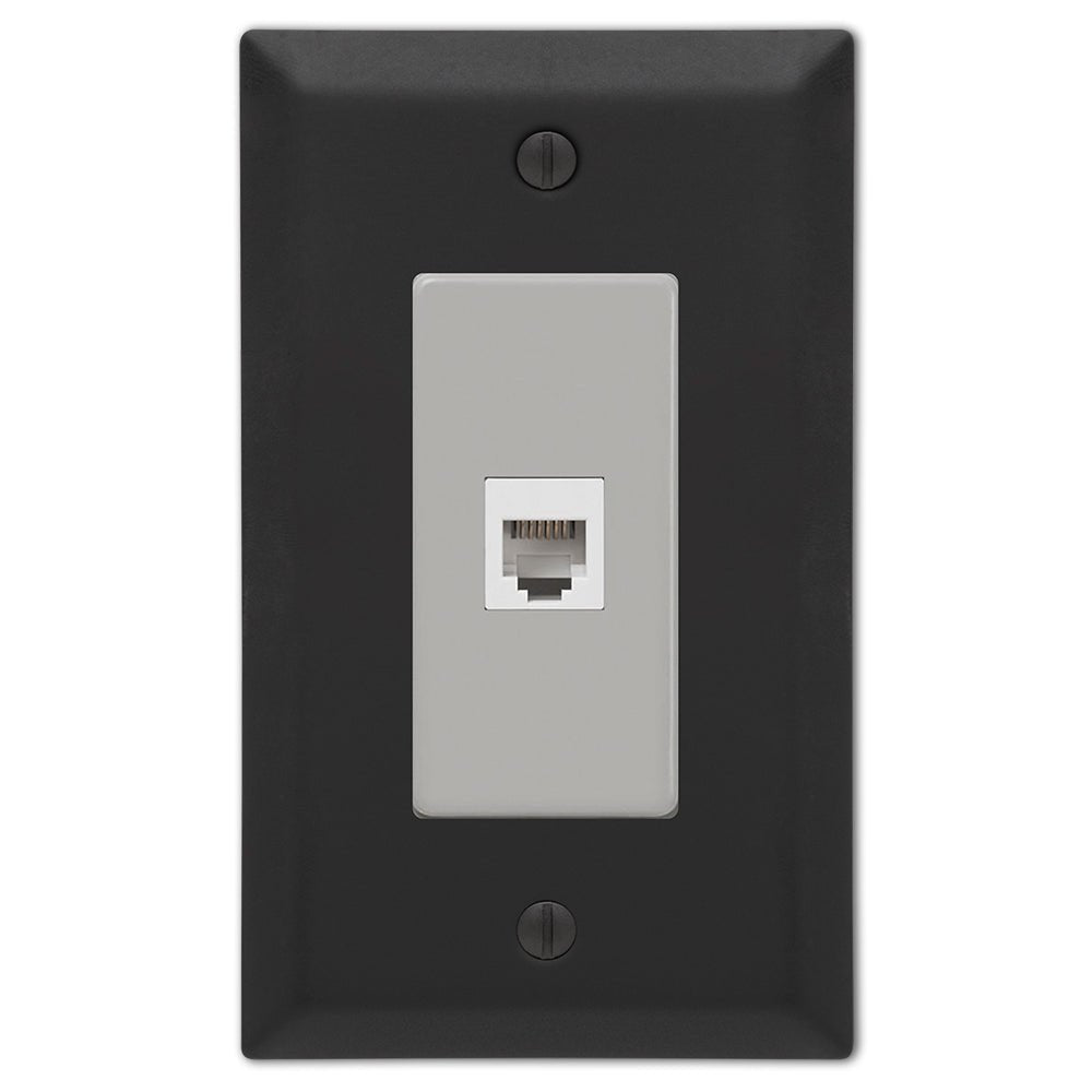 Placa de pared Century de acero negro mate - 1 toma de teléfono
