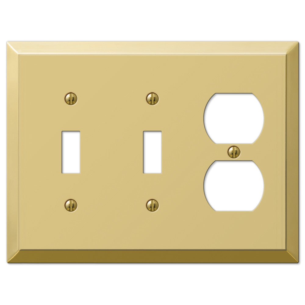 Placa de pared de acero de latón pulido Century: 2 palancas y 1 dúplex