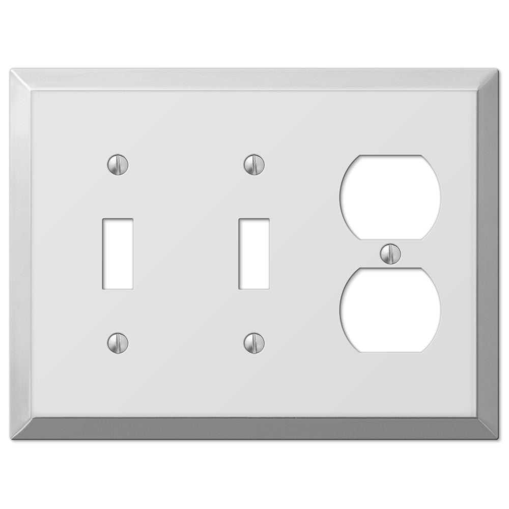 Placa de pared de acero cromado pulido Century: 2 palancas y 1 dúplex