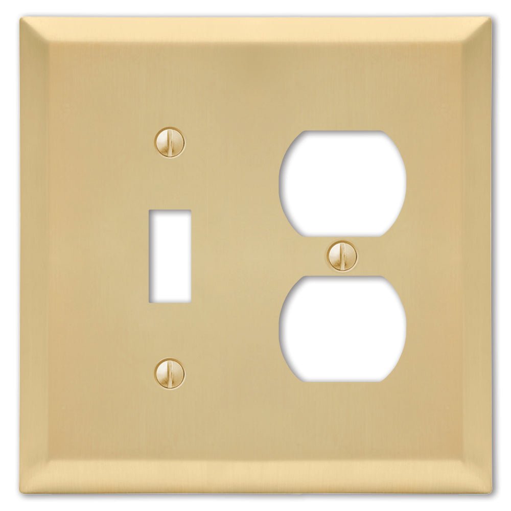 Acero de latón satinado Century: 1 palanca/1 placa de pared dúplex