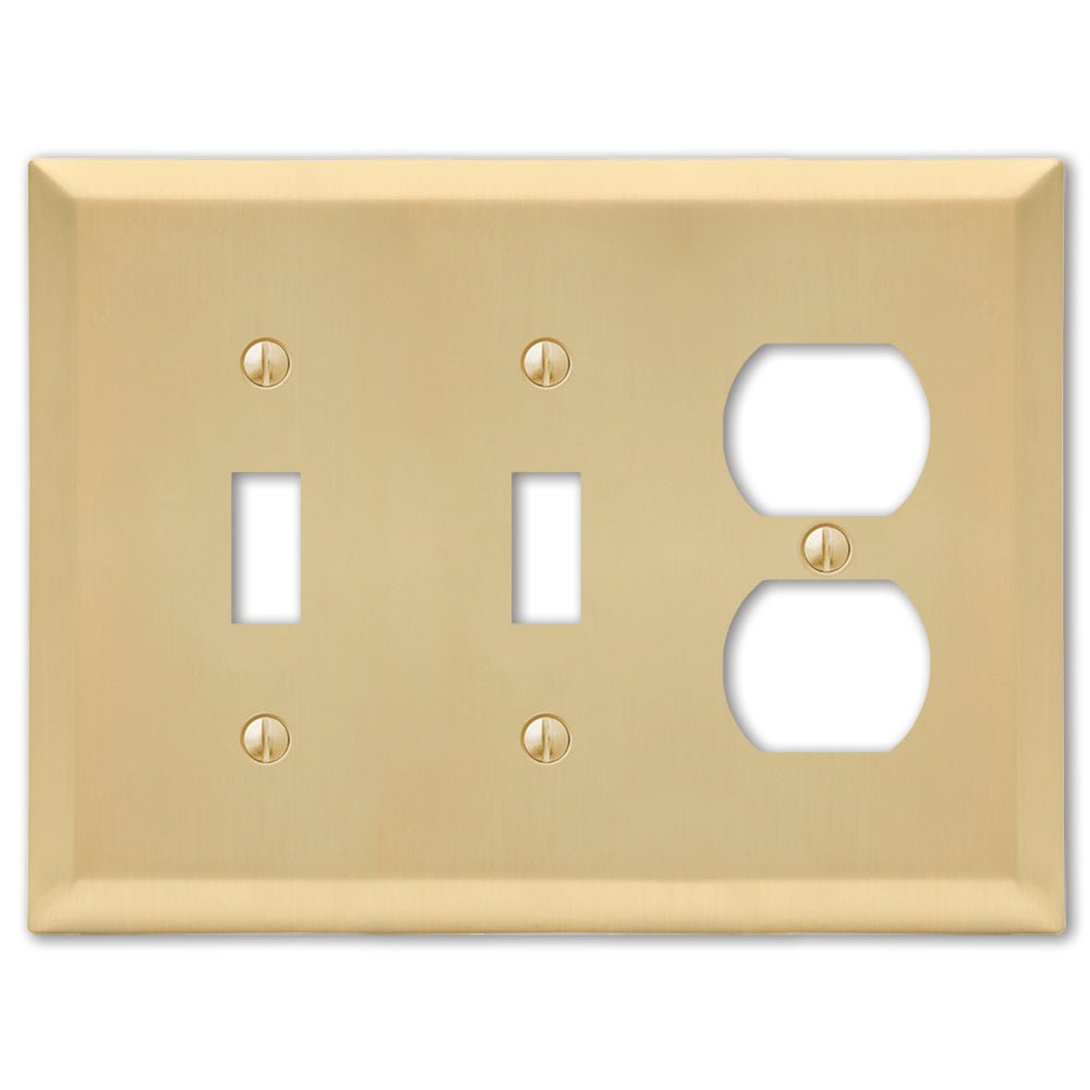 Placa de pared de acero satinado Century Satin Brass: 2 palancas y 1 dúplex
