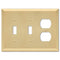 Placa de pared de acero satinado Century Satin Brass: 2 palancas y 1 dúplex