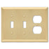 Placa de pared de acero satinado Century Satin Brass: 2 palancas y 1 dúplex