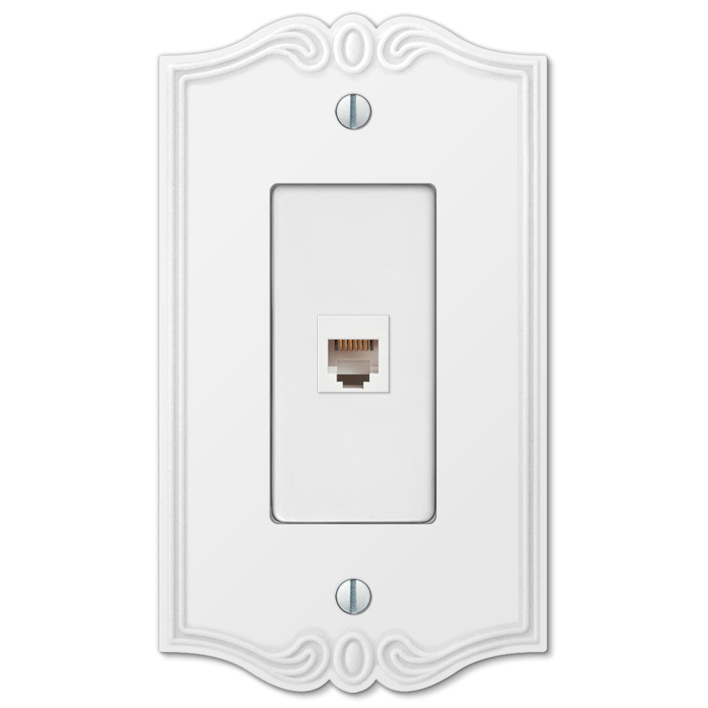Placa de pared de plástico blanco Charleston para 1 toma de teléfono