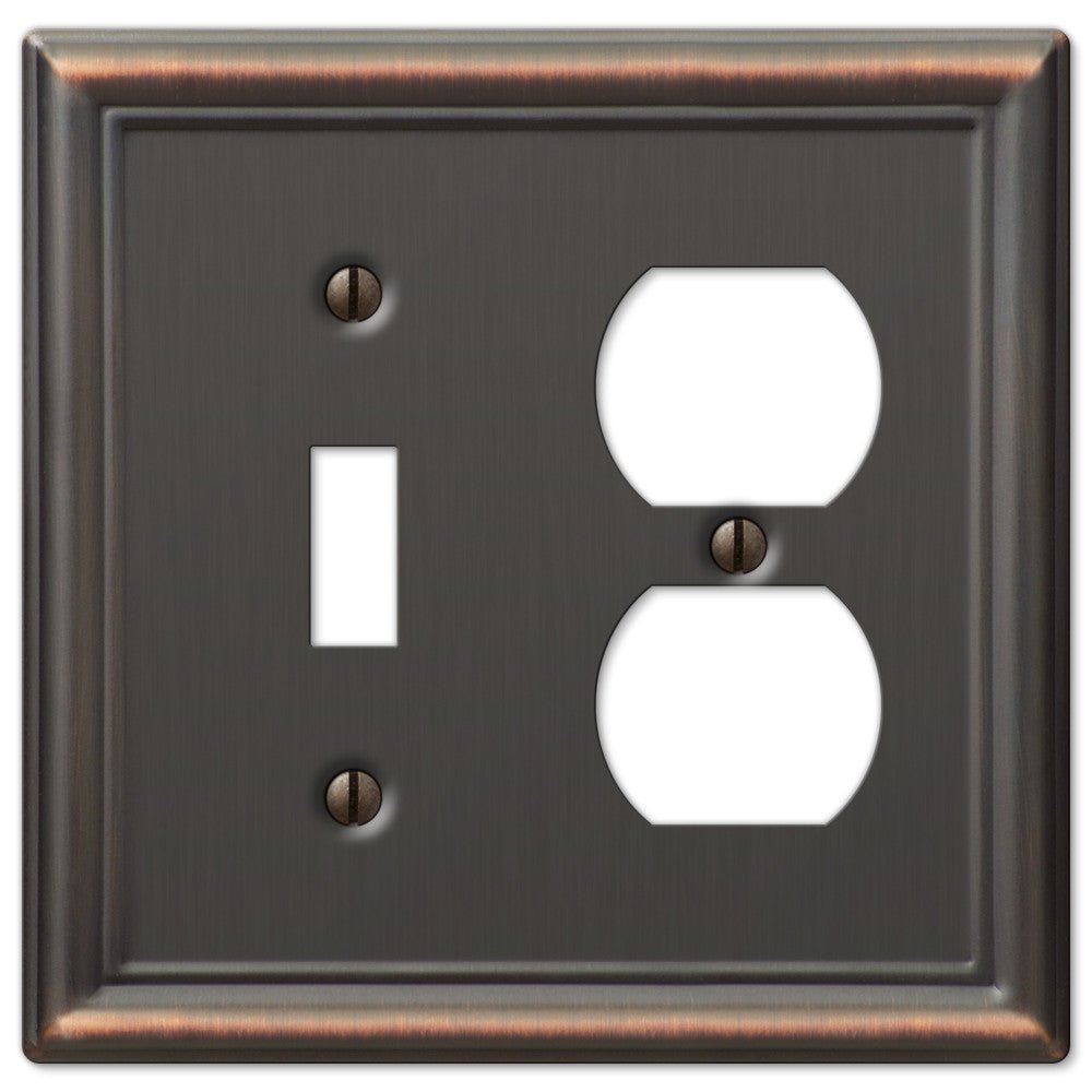 Chelsea Aged Bronze Steel - 1 Toggle / 1 Duplex Wallplate