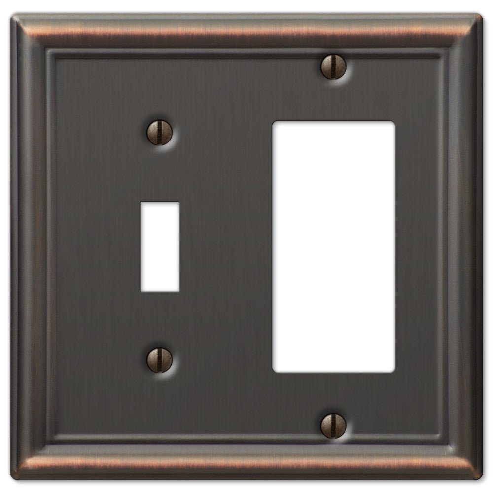 Chelsea Aged Bronze Steel - 1 Toggle / 1 Rocker Wallplate