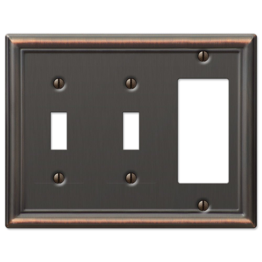 Chelsea Aged Bronze Steel - 2 Toggle / 1 Rocker Wallplate