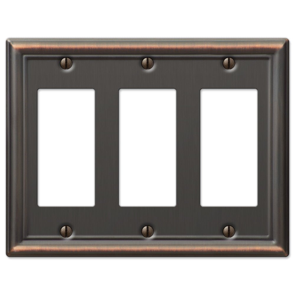 Chelsea Aged Bronze Steel - 3 Rocker Wallplate