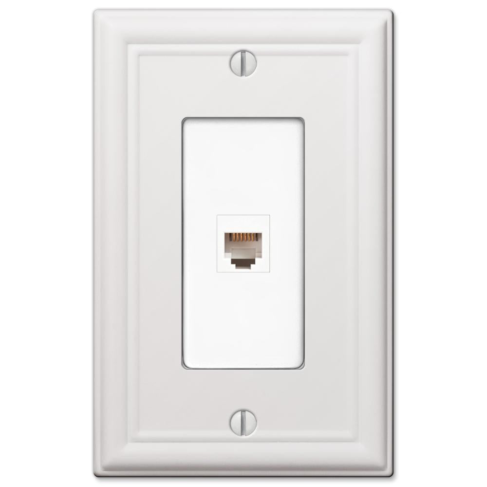 Placa de pared de acero blanco Chelsea con 1 toma de teléfono