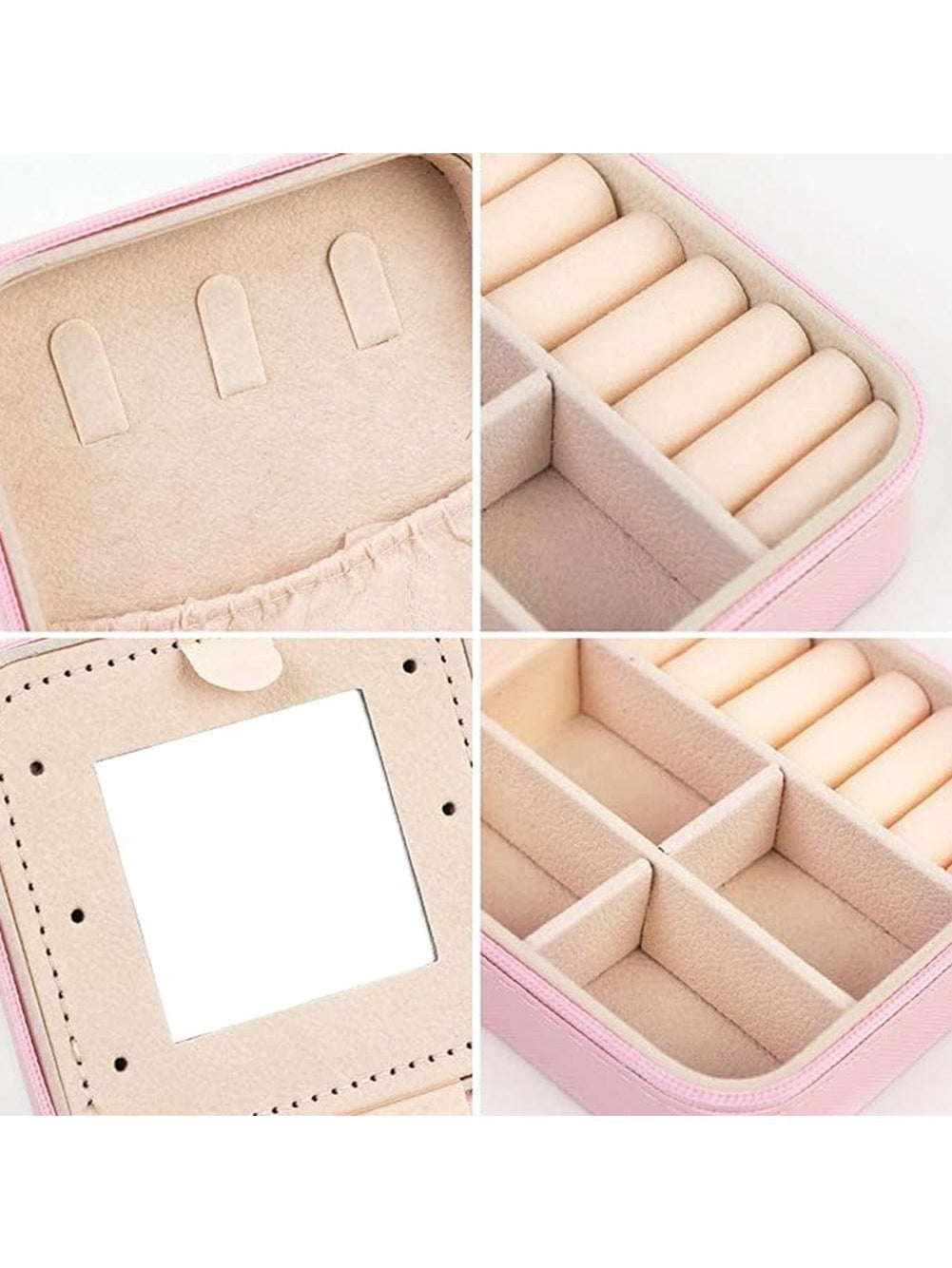 Chenille Letter Graphic Mini Jewelry Box with Mirror - Pink