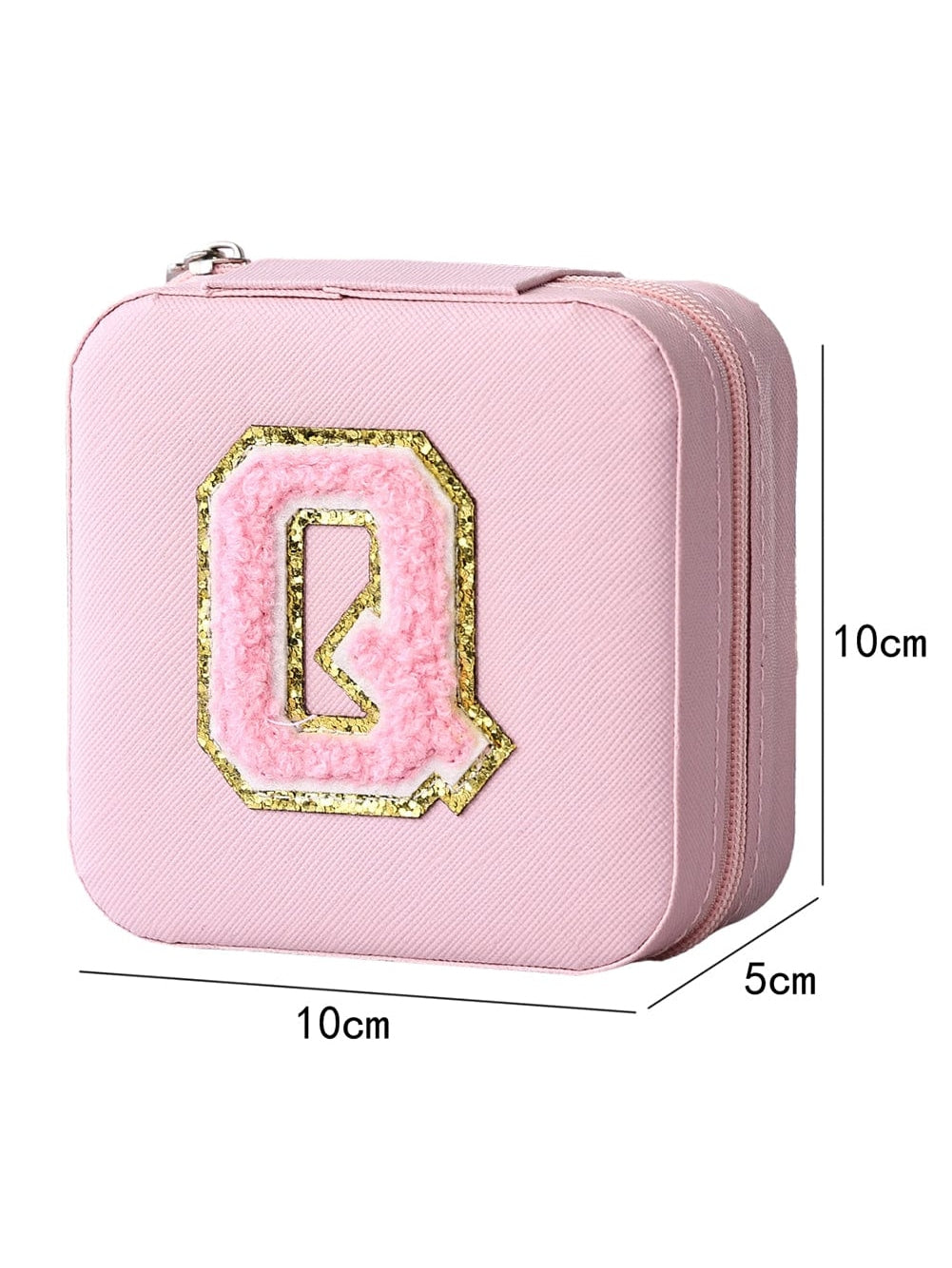 Chenille Letter Graphic Mini Jewelry Box with Mirror - Pink