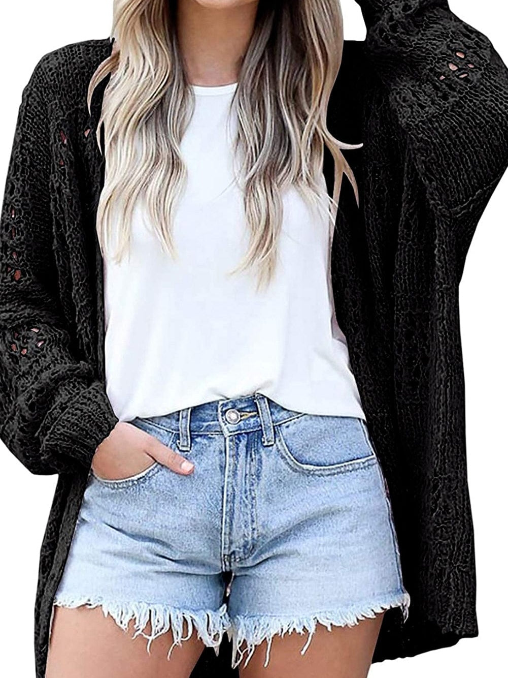 Plus Size Casual Open Front Cardigan