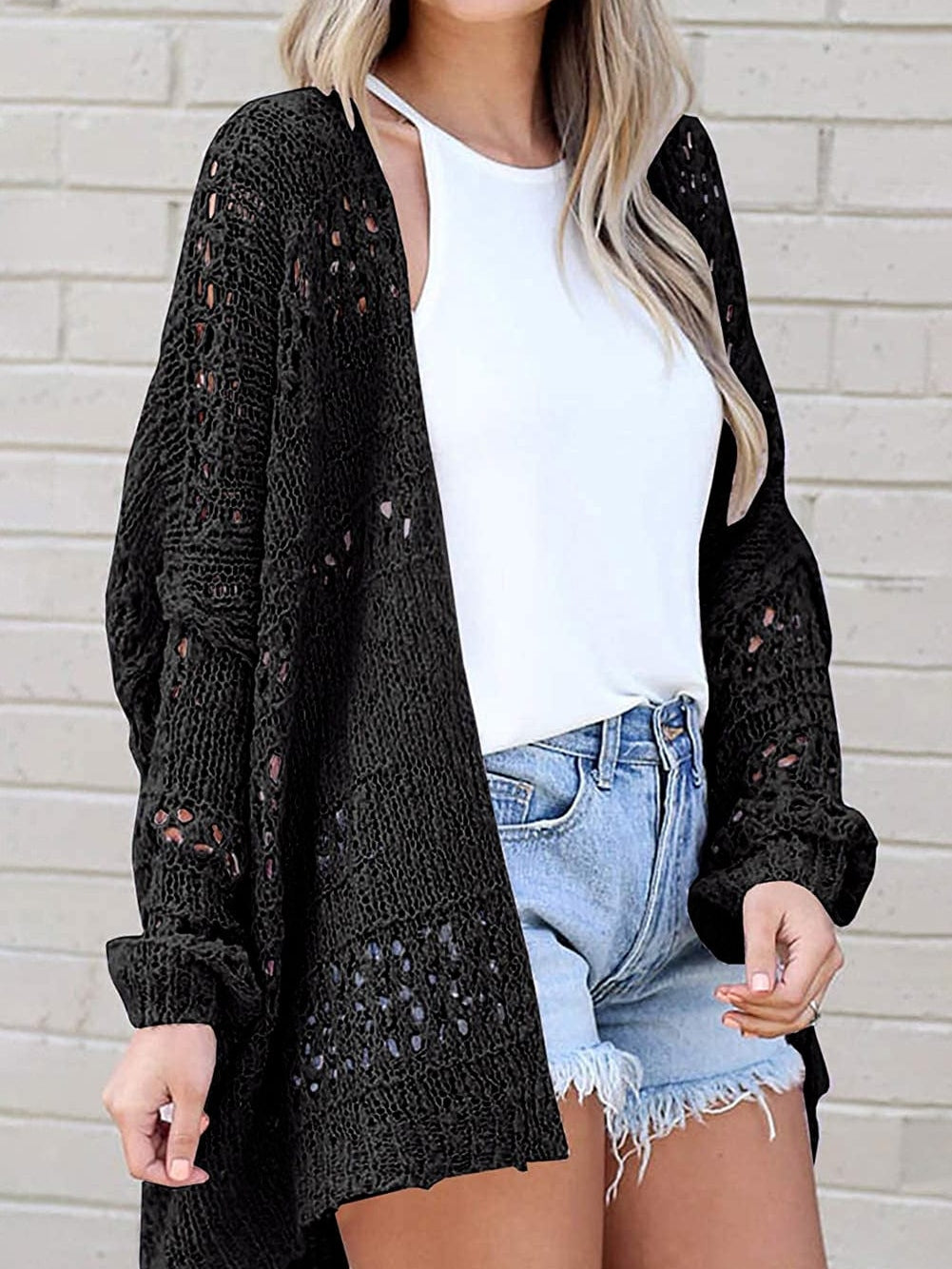 Plus Size Casual Open Front Cardigan