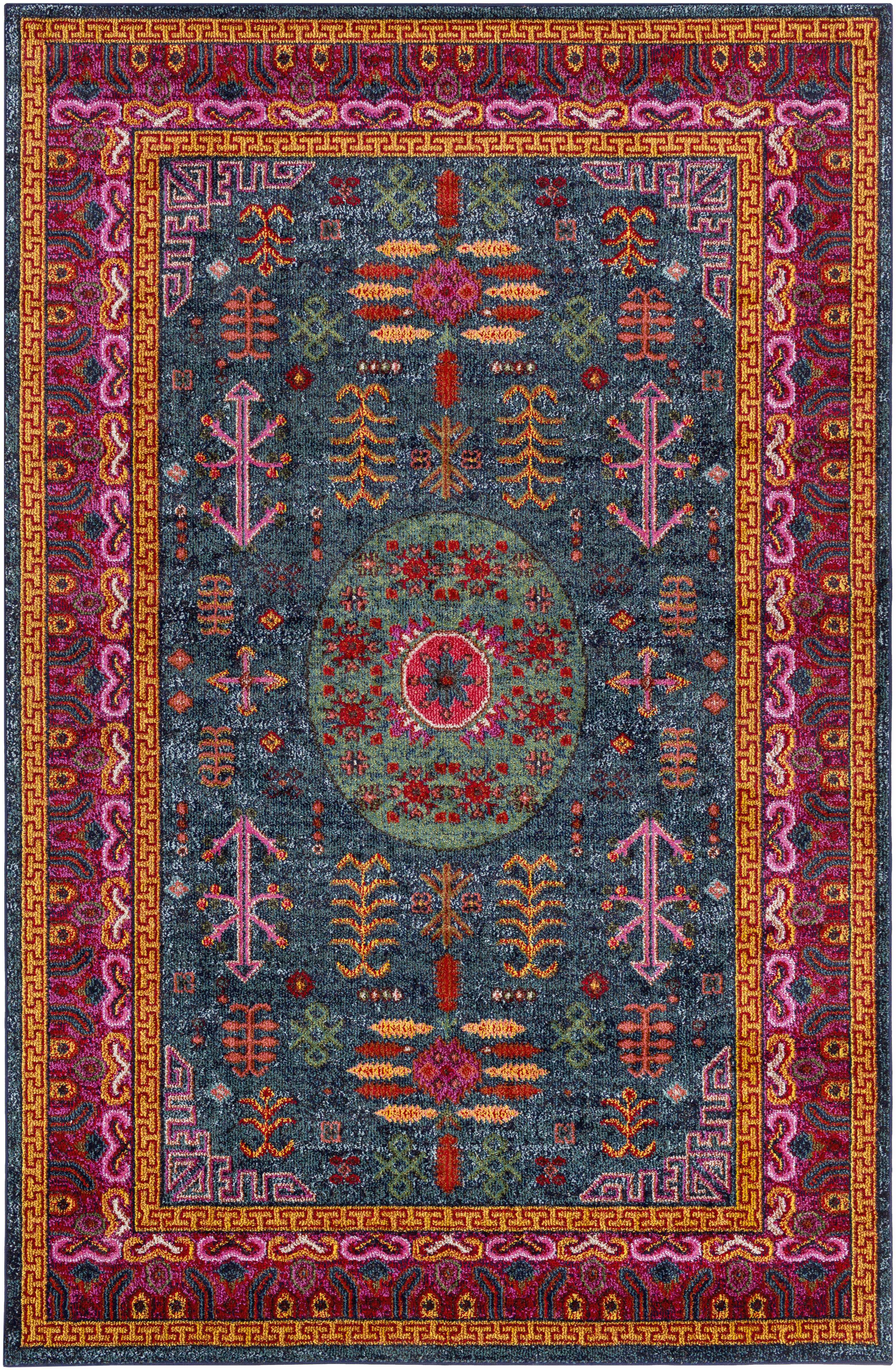 Alfombra tradicional colorida de Cleveland: verde azulado, aguamarina y azul marino