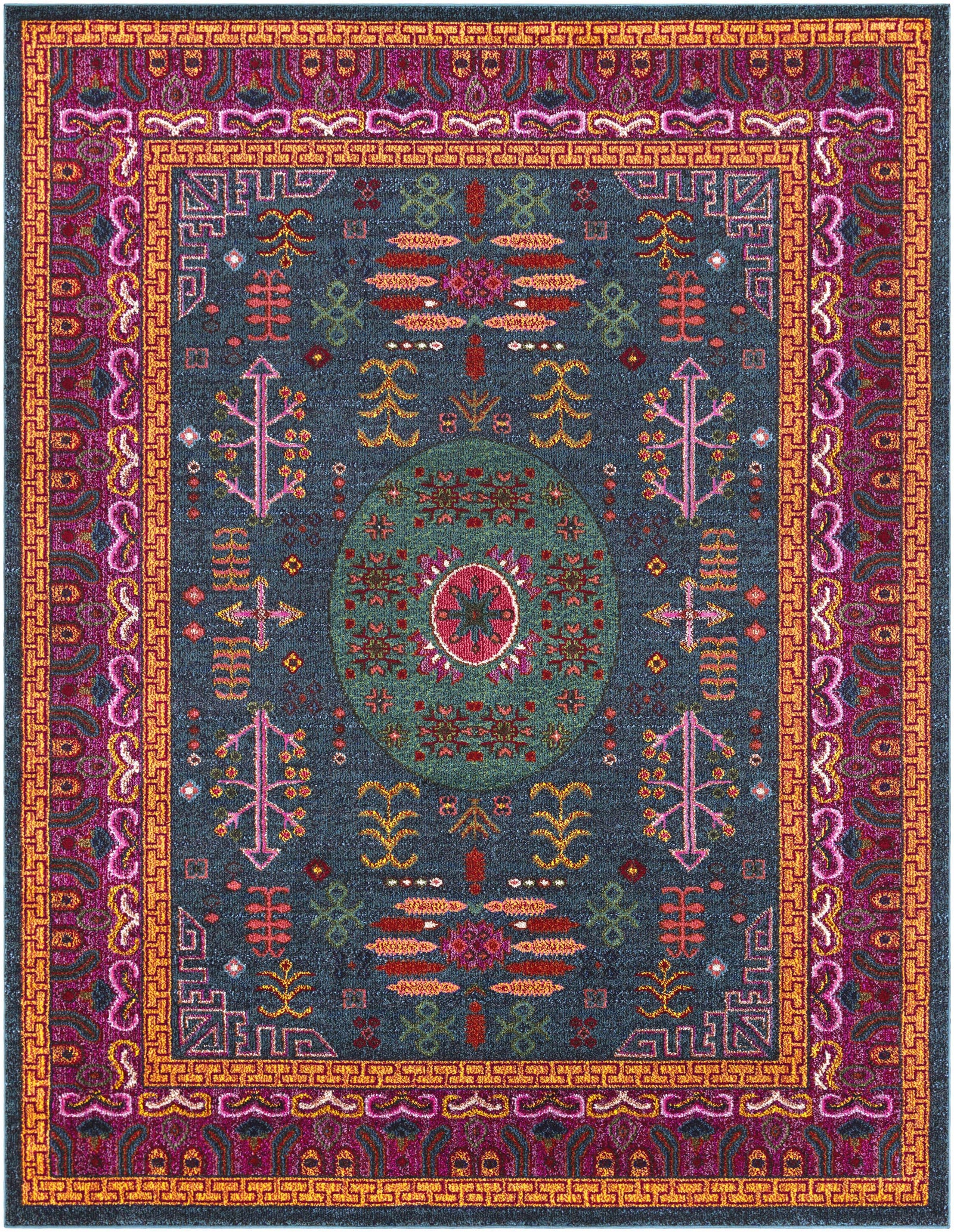 Alfombra tradicional colorida de Cleveland: verde azulado, aguamarina y azul marino